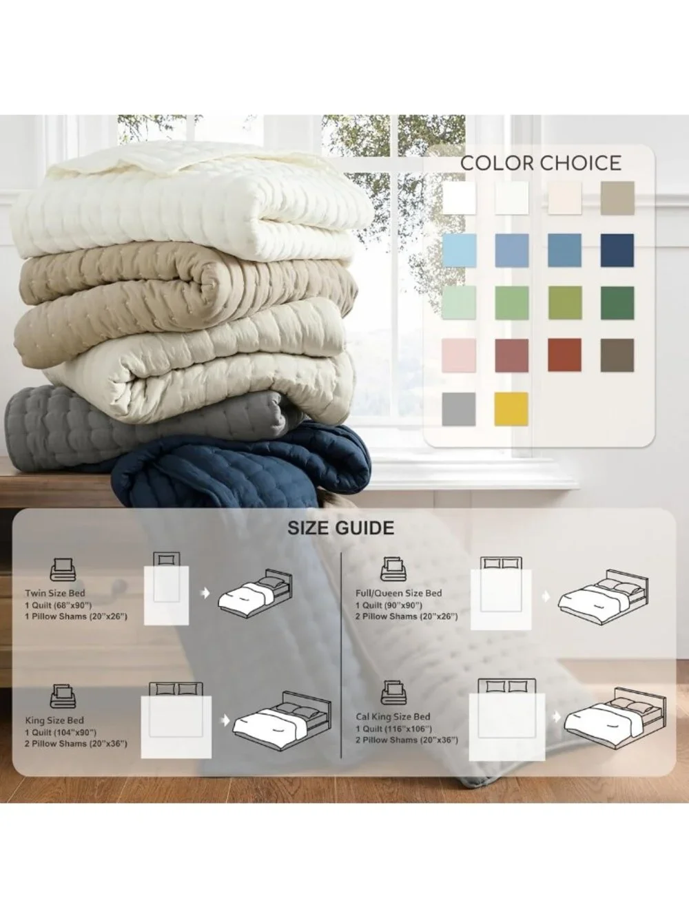 King Size Lightweight Quilt Set with 2 Pillow Shams - Soft Bedspread for All